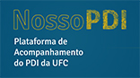 Banner azulado com logo da UFC no topo. Destaque central para o texto "Nosso PDI: Plataforma de Acompanhamento do PDI da UFC"
